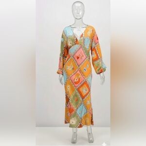 Boho 6 Retro Dopamine Colorful Fun Novelty Whimsical Maxi Patchwork Dress New